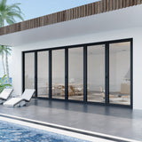 KaMic Elite-Fold 192" x 80" 6-Panel Aluminum Folding Door in Sleek Black with Hidden Hinges & Rollers, Right-to-Left Outward Folding Design - Model # SE-FD6PBK19280-RL