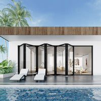 KaMic Elite-Fold 192" x 80" 6-Panel Aluminum Folding Door in Sleek Black with Hidden Hinges & Rollers, Right-to-Left Outward Folding Design - Model # SE-FD6PBK19280-RL