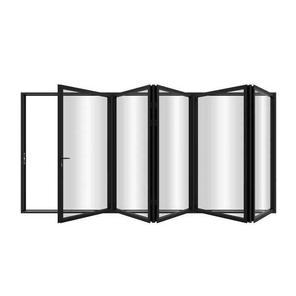 KaMic Elite-Fold 168" x 96" 5-Panel Aluminum Folding Door in Sleek Black with Hidden Hinges & Rollers, Left-to-Right Outward Folding Design - Model # SE-FD5PBK16896-LR