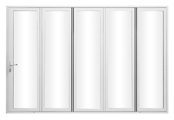 KaMic Elite-Fold 144" x 80" 5-Panel Aluminum Folding Door in Sleek White with Hidden Hinges & Rollers, Left-to-Right Outward Folding Design - Model # SE-FD5PWH14480-LR