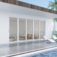 KaMic Elite-Fold 144" x 80" 5-Panel Aluminum Folding Door in Sleek White with Hidden Hinges & Rollers, Right-to-Left Outward Folding Design - Model # SE-FD5PWH14480-RL