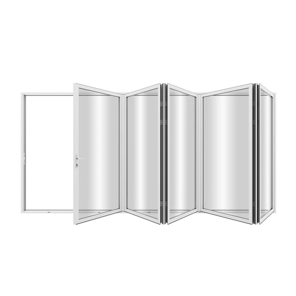 KaMic Elite-Fold 144" x 96" 5-Panel Aluminum Folding Door in Sleek White with Hidden Hinges & Rollers, Left-to-Right Outward Folding Design - Model # SE-FD5PWH14496-LR
