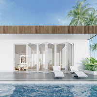 KaMic Elite-Fold 144" x 96" 5-Panel Aluminum Folding Door in Sleek White with Hidden Hinges & Rollers, Left-to-Right Outward Folding Design - Model # SE-FD5PWH14496-LR