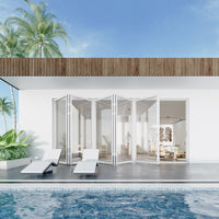 KaMic Elite-Fold 168" x 80" 5-Panel Aluminum Folding Door in Sleek White with Hidden Hinges & Rollers, Right-to-Left Outward Folding Design - Model # SE-FD5PWH16880-RL