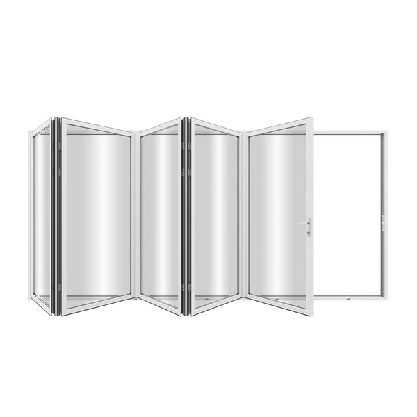 KaMic Elite-Fold 168" x 96" 5-Panel Aluminum Folding Door in Sleek White with Hidden Hinges & Rollers, Right-to-Left Outward Folding Design - Model # SE-FD5PWH16896-RL