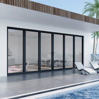 KaMic Elite-Fold 192" x 80" 6-Panel Aluminum Folding Door in Sleek Black with Hidden Hinges & Rollers, Dual Open Outward Folding Design - Model # SE-FD6PBK19280-DO