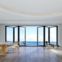 KaMic Elite-Fold 192" x 80" 6-Panel Aluminum Folding Door in Sleek Black with Hidden Hinges & Rollers, Dual Open Outward Folding Design - Model # SE-FD6PBK19280-DO