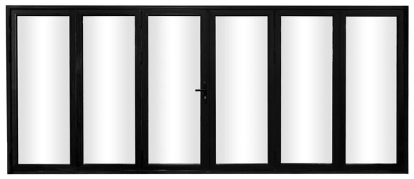 KaMic Elite-Fold 192" x 96" 6-Panel Aluminum Folding Door in Sleek Black with Hidden Hinges & Rollers, Dual Open Outward Folding Design - Model # SE-FD6PBK19296-DO