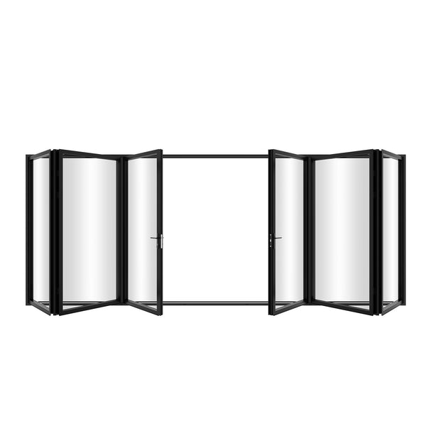 KaMic Elite-Fold 192" x 96" 6-Panel Aluminum Folding Door in Sleek Black with Hidden Hinges & Rollers, Dual Open Outward Folding Design - Model # SE-FD6PBK19296-DO