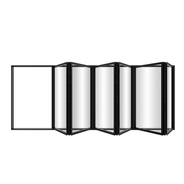KaMic Elite-Fold 192" x 96" 6-Panel Aluminum Folding Door in Sleek Black with Hidden Hinges & Rollers, Left-to-Right Outward Folding Design - Model # SE-FD6PBK19296-LR