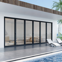 KaMic Elite-Fold 192" x 96" 6-Panel Aluminum Folding Door in Sleek Black with Hidden Hinges & Rollers, Left-to-Right Outward Folding Design - Model # SE-FD6PBK19296-LR
