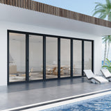 KaMic Elite-Fold 192" x 96" 6-Panel Aluminum Folding Door in Sleek Black with Hidden Hinges & Rollers, Left-to-Right Outward Folding Design - Model # SE-FD6PBK19296-LR