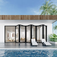 KaMic Elite-Fold 192" x 96" 6-Panel Aluminum Folding Door in Sleek Black with Hidden Hinges & Rollers, Left-to-Right Outward Folding Design - Model # SE-FD6PBK19296-LR