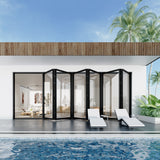 KaMic Elite-Fold 192" x 96" 6-Panel Aluminum Folding Door in Sleek Black with Hidden Hinges & Rollers, Left-to-Right Outward Folding Design - Model # SE-FD6PBK19296-LR