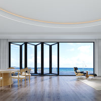 KaMic Elite-Fold 192" x 96" 6-Panel Aluminum Folding Door in Sleek Black with Hidden Hinges & Rollers, Left-to-Right Outward Folding Design - Model # SE-FD6PBK19296-LR