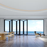 KaMic Elite-Fold 192" x 96" 6-Panel Aluminum Folding Door in Sleek Black with Hidden Hinges & Rollers, Left-to-Right Outward Folding Design - Model # SE-FD6PBK19296-LR