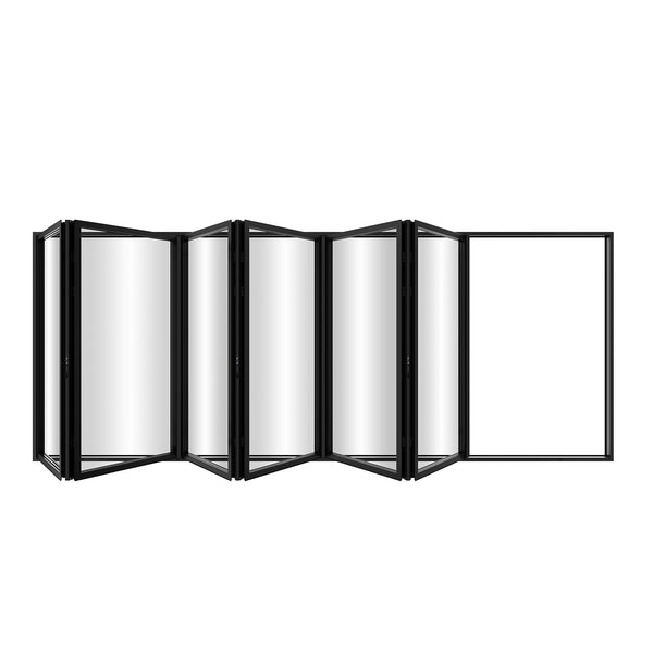 KaMic Elite-Fold 192" x 96" 6-Panel Aluminum Folding Door in Sleek Black with Hidden Hinges & Rollers, Right-to-Left Outward Folding Design - Model # SE-FD6PBK19296-RL
