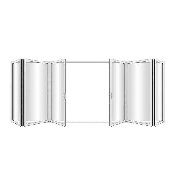 KaMic Elite-Fold 192" x 80" 6-Panel Aluminum Folding Door in Sleek White with Hidden Hinges & Rollers, Dual Open Outward Folding Design - Model # SE-FD6PWH19280-DO