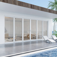KaMic Elite-Fold 192" x 80" 6-Panel Aluminum Folding Door in Sleek White with Hidden Hinges & Rollers, Dual Open Outward Folding Design - Model # SE-FD6PWH19280-DO