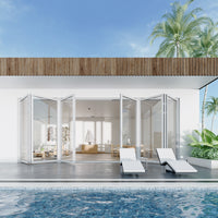 KaMic Elite-Fold 192" x 80" 6-Panel Aluminum Folding Door in Sleek White with Hidden Hinges & Rollers, Dual Open Outward Folding Design - Model # SE-FD6PWH19280-DO