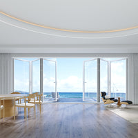 KaMic Elite-Fold 192" x 80" 6-Panel Aluminum Folding Door in Sleek White with Hidden Hinges & Rollers, Dual Open Outward Folding Design - Model # SE-FD6PWH19280-DO