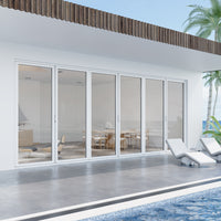 KaMic Elite-Fold 192" x 96" 6-Panel Aluminum Folding Door in Sleek White with Hidden Hinges & Rollers, Left-to-Right Outward Folding Design - Model # SE-FD6PWH19296-LR