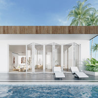 KaMic Elite-Fold 192" x 96" 6-Panel Aluminum Folding Door in Sleek White with Hidden Hinges & Rollers, Left-to-Right Outward Folding Design - Model # SE-FD6PWH19296-LR