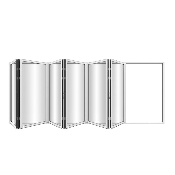 KaMic Elite-Fold 192" x 96" 6-Panel Aluminum Folding Door in Sleek White with Hidden Hinges & Rollers, Right-to-Left Outward Folding Design - Model # SE-FD6PWH19296-RL