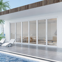 KaMic Elite-Fold 192" x 96" 6-Panel Aluminum Folding Door in Sleek White with Hidden Hinges & Rollers, Right-to-Left Outward Folding Design - Model # SE-FD6PWH19296-RL