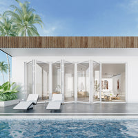 KaMic Elite-Fold 192" x 96" 6-Panel Aluminum Folding Door in Sleek White with Hidden Hinges & Rollers, Right-to-Left Outward Folding Design - Model # SE-FD6PWH19296-RL