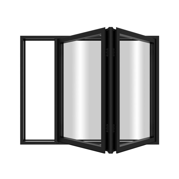 KaMic Elite-Fold 36" x 36" 2-Panel Aluminum Folding Window in Sleek Black with Hidden Hinges & Rollers, Left-to-Right Outward Folding Design - Model # SE-FW2PBK3636-LR