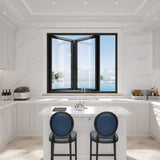 KaMic Elite-Fold 36" x 36" 2-Panel Aluminum Folding Window in Sleek Black with Hidden Hinges & Rollers, Left-to-Right Outward Folding Design - Model # SE-FW2PBK3636-LR