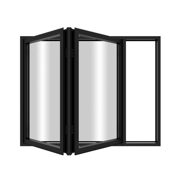 KaMic Elite-Fold 36" x 36" 2-Panel Aluminum Folding Window in Sleek Black with Hidden Hinges & Rollers, Right-to-Left Outward Folding Design - Model # SE-FW2PBK3636-RL