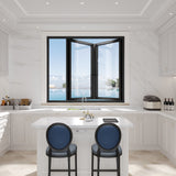 KaMic Elite-Fold 36" x 36" 2-Panel Aluminum Folding Window in Sleek Black with Hidden Hinges & Rollers, Right-to-Left Outward Folding Design - Model # SE-FW2PBK3636-RL