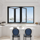 KaMic Elite-Fold 72" x 42" 3-Panel Aluminum Folding Window in Sleek Black with Hidden Hinges & Rollers, Left-to-Right Outward Folding Design - Model # SE-FW3PBK7242-LR