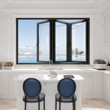 KaMic Elite-Fold 96" x 36" 3-Panel Aluminum Folding Window in Sleek Black with Hidden Hinges & Rollers, Right-to-Left Outward Folding Design - Model # SE-FW3PBK9636-RL