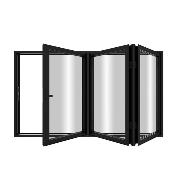 KaMic Elite-Fold 96" x 42" 3-Panel Aluminum Folding Window in Sleek Black with Hidden Hinges & Rollers, Left-to-Right Outward Folding Design - Model # SE-FW3PBK9642-LR