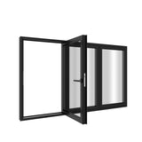 KaMic Elite-Fold 96" x 48" 3-Panel Aluminum Folding Window in Sleek Black with Hidden Hinges & Rollers, Left-to-Right Outward Folding Design - Model # SE-FW3PBK9648-LR