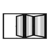 KaMic Elite-Fold 96" x 48" 3-Panel Aluminum Folding Window in Sleek Black with Hidden Hinges & Rollers, Right-to-Left Outward Folding Design - Model # SE-FW3PBK9648-RL