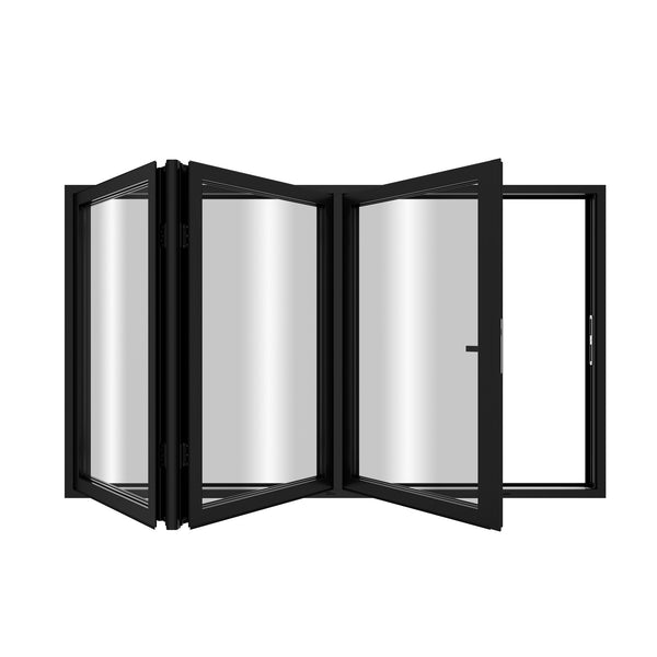 KaMic Elite-Fold 96" x 48" 3-Panel Aluminum Folding Window in Sleek Black with Hidden Hinges & Rollers, Right-to-Left Outward Folding Design - Model # SE-FW3PBK9648-RL