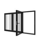 KaMic Elite-Fold 96" x 48" 3-Panel Aluminum Folding Window in Sleek Black with Hidden Hinges & Rollers, Right-to-Left Outward Folding Design - Model # SE-FW3PBK9648-RL