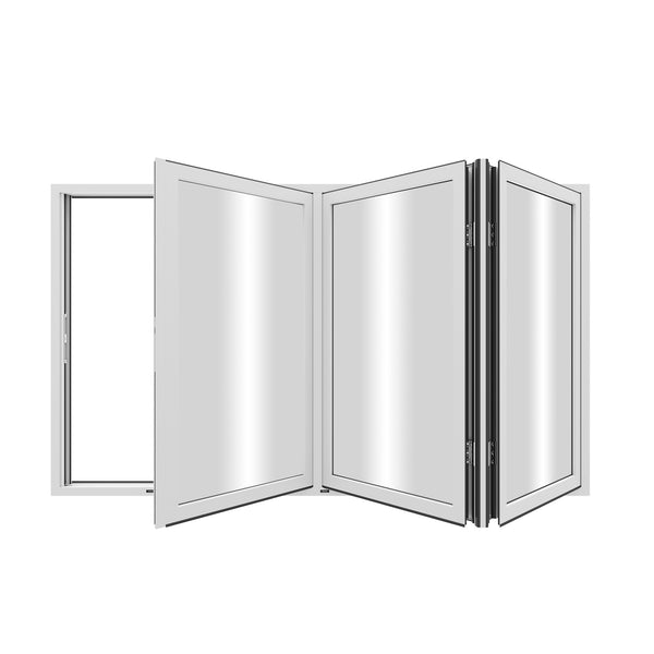 KaMic Elite-Fold 96" x 42" 3-Panel Aluminum Folding Window in Sleek White with Hidden Hinges & Rollers, Left-to-Right Outward Folding Design - Model # SE-FW3PWH9642-LR