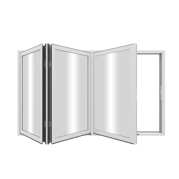 KaMic Elite-Fold 96" x 42" 3-Panel Aluminum Folding Window in Sleek White with Hidden Hinges & Rollers, Right-to-Left Outward Folding Design - Model # SE-FW3PWH9642-RL