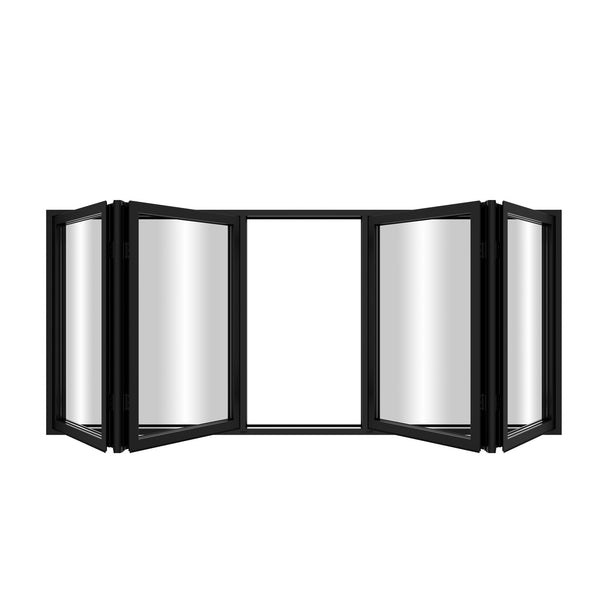 KaMic Elite-Fold 72" x 48" 4-Panel Aluminum Folding Window in Sleek Black with Hidden Hinges & Rollers, Dual Open Outward Folding Design - Model # SE-FW4PBK7248-DO
