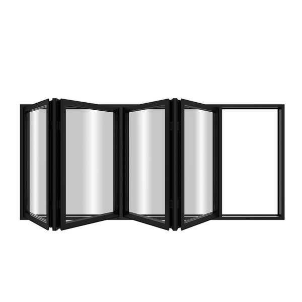 KaMic Elite-Fold 96" x 36" 4-Panel Aluminum Folding Window in Sleek Black with Hidden Hinges & Rollers, Right-to-Left Outward Folding Design - Model # SE-FW4PBK9636-RL