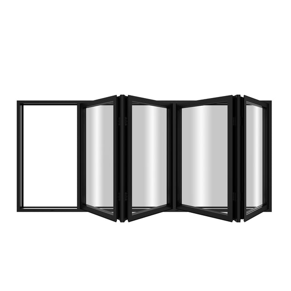 KaMic Elite-Fold 96" x 48" 4-Panel Aluminum Folding Window in Sleek Black with Hidden Hinges & Rollers, Left-to-Right Outward Folding Design - Model # SE-FW4PBK9648-LR