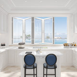KaMic Elite-Fold 96" x 36" 4-Panel Aluminum Folding Window in Sleek White with Hidden Hinges & Rollers, Left-to-Right Outward Folding Design - Model # SE-FW4PWH9636-LR