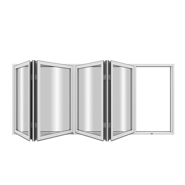 KaMic Elite-Fold 96" x 36" 4-Panel Aluminum Folding Window in Sleek White with Hidden Hinges & Rollers, Right-to-Left Outward Folding Design - Model # SE-FW4PWH9636-RL