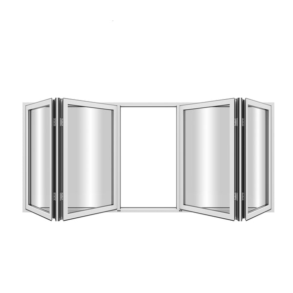 KaMic Elite-Fold 96" x 42" 4-Panel Aluminum Folding Window in Sleek White with Hidden Hinges & Rollers, Dual Open Outward Folding Design - Model # SE-FW4PWH9642-DO