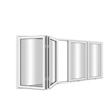 KaMic Elite-Fold 96" x 48" 4-Panel Aluminum Folding Window in Sleek White with Hidden Hinges & Rollers, Dual Open Outward Folding Design - Model # SE-FW4PWH9648-DO